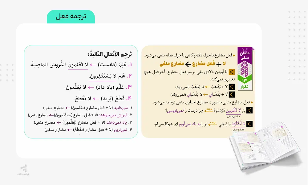 بخش ترجمه فعل کتاب فرمول بیست عربی دوازدهم