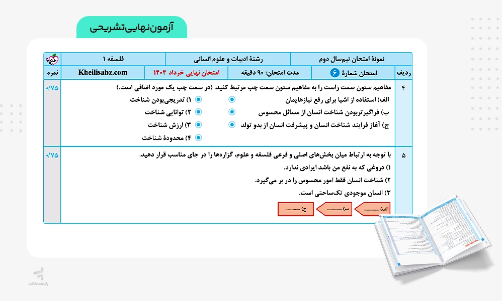 آزمون نهایی کتاب ماجرای بیست فلسفه یازدهم