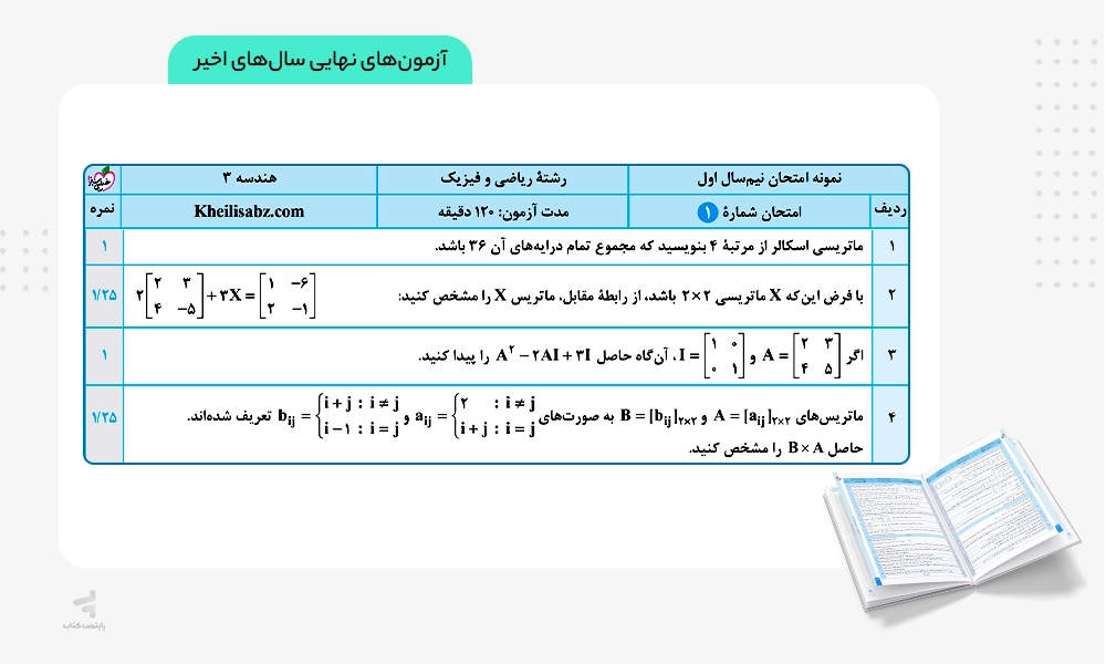 آزمون های نهایی کتاب ماجرای بیست هندسه دوازدهم