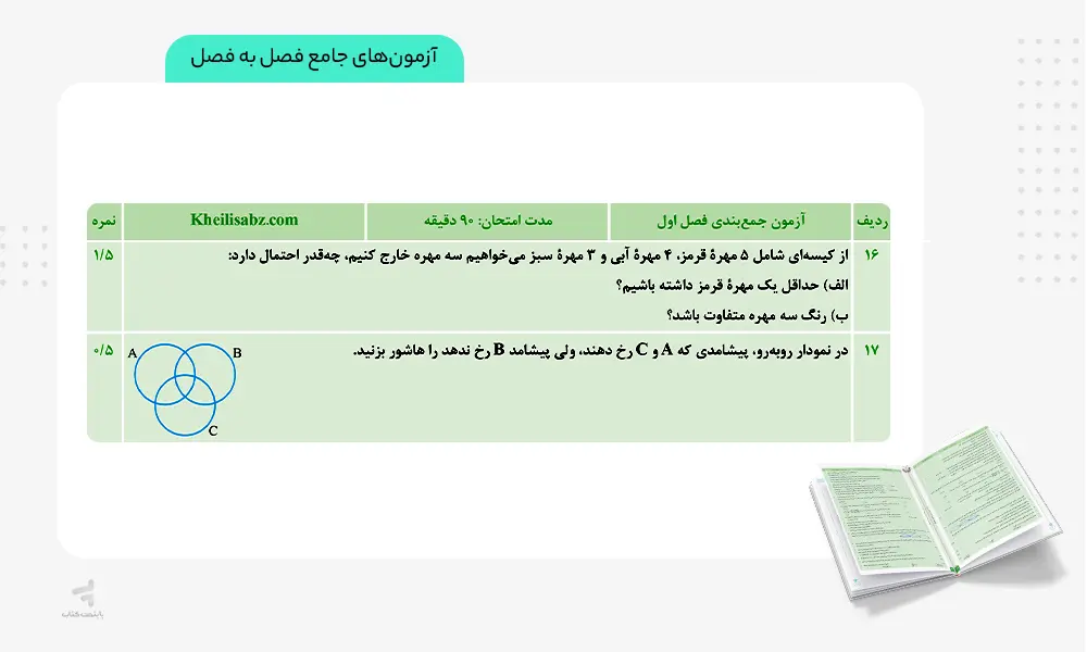 آزمون جمع بندی فصلی کتاب ماجرای بیست ریاضی و آمار دوازدهم