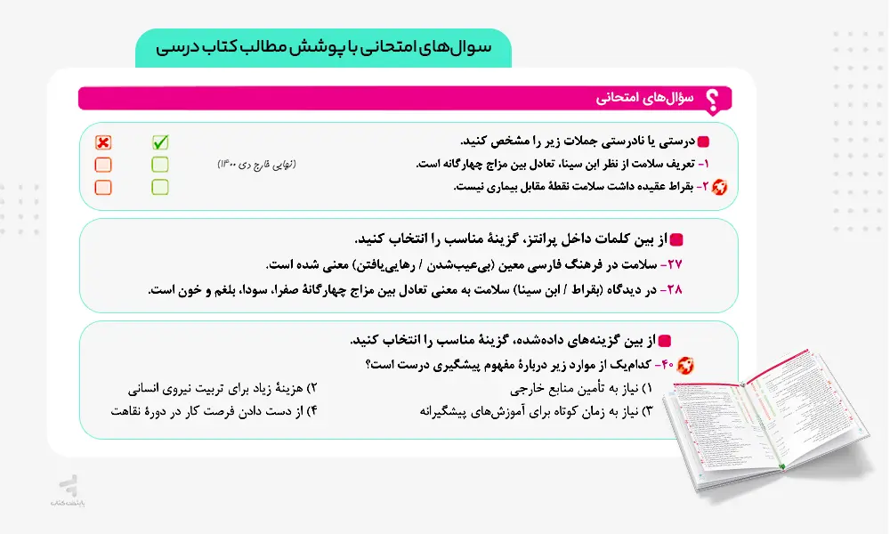 سوالات امتحانی متنوع ماجرای بیست سلامت و بهداشت