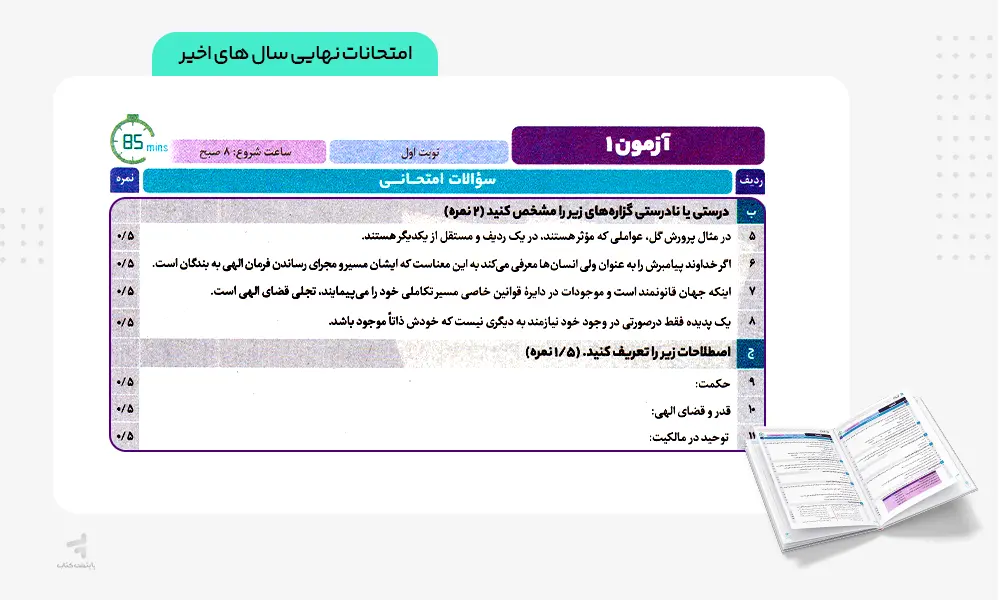 امتحانات نهایی فرمول بیست دینی دوازدهم انسانی