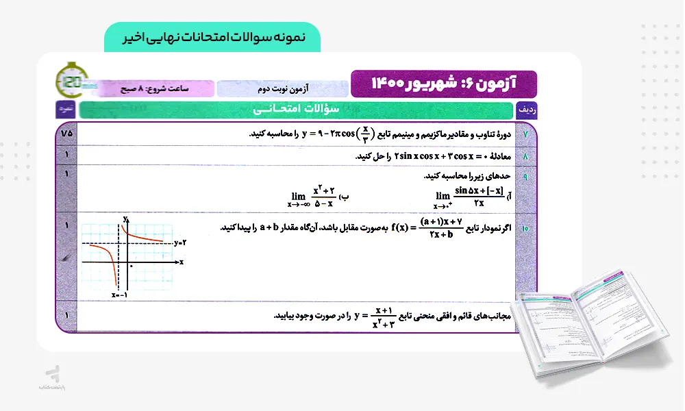 سوالات امتحانات نهایی کتاب فرمول بیست حسابان دوازدهم