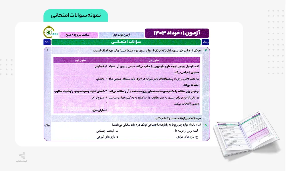 نمونه سوالات امتحانی کتاب فرمول بیست روانشناسی