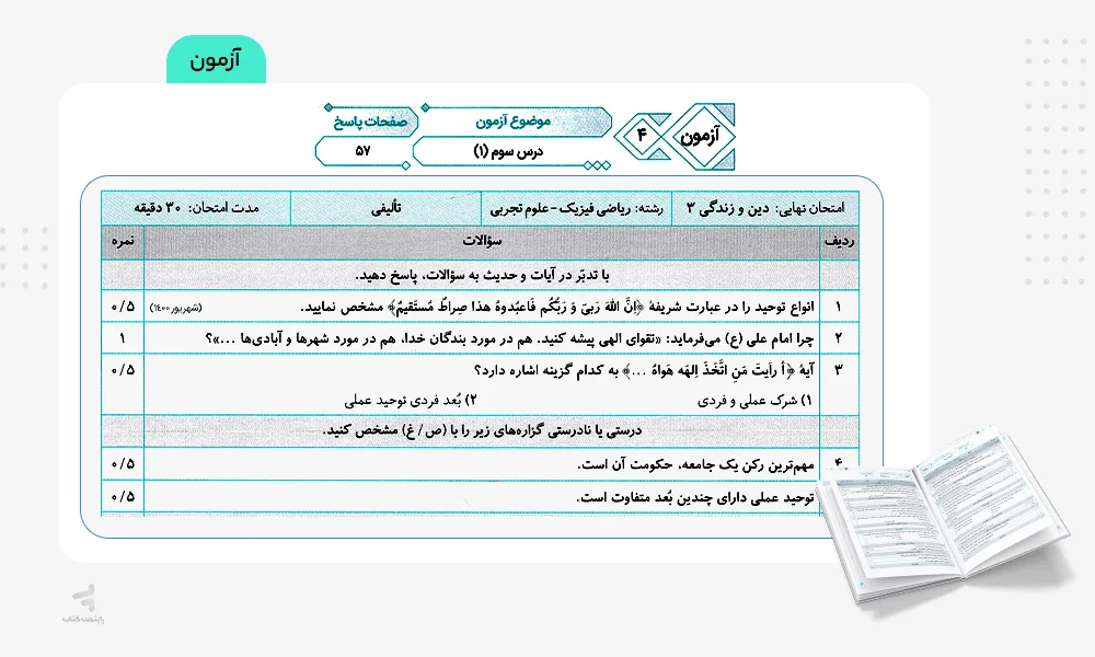 بخش آزمون کتاب موج 20 دینی 12 الگو