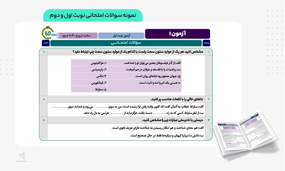 نمونه سوالات امتحانی کتاب فرمول بیست فلسفه یازدهم