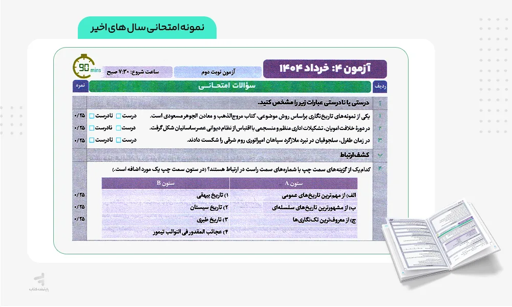 نمونه امتحانی فرمول بیست تاریخ یازدهم انسانی
