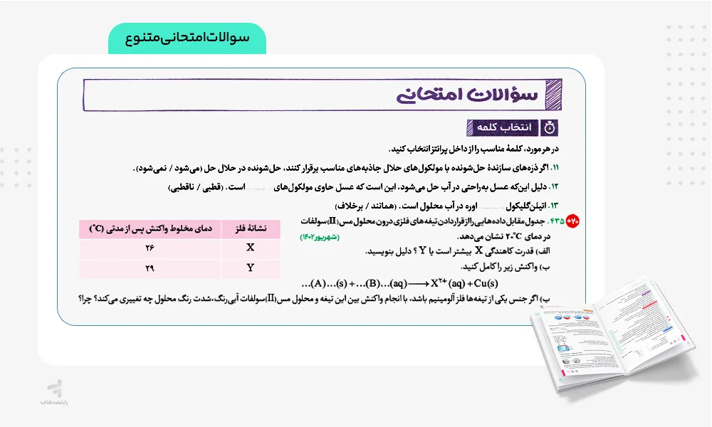 سوالات امتحانی بیست پک شیمی دوازدهم