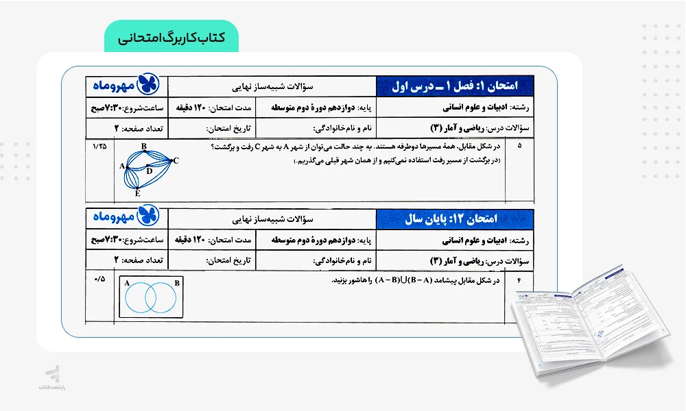 کاربرگ امتحانی بیست پک ریاضی و آمار دوازدهم انسانی