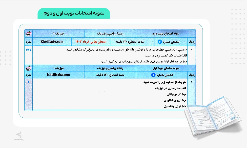 نمونه سوالات امتحانی ماجرای بیست فیزیک دهم ریاضی