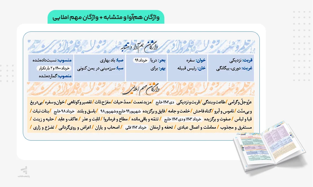 واژگان همآوا و متشابه و واژگان مهم املایی زودپز فارسی دوازدهم