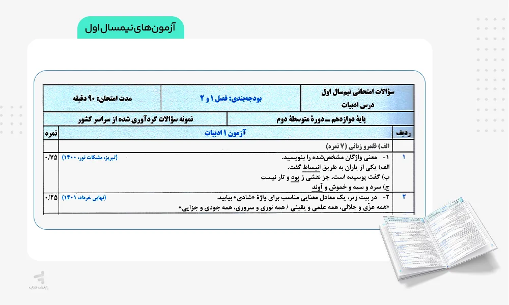 آزمونهای نیمسال اول ۲۰ مجموعه سوال امتحانی قلم چی