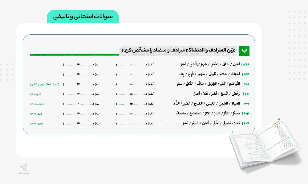 سوالات امتحانی و تالیفی سیر تا پیاز عربی دوازدهم